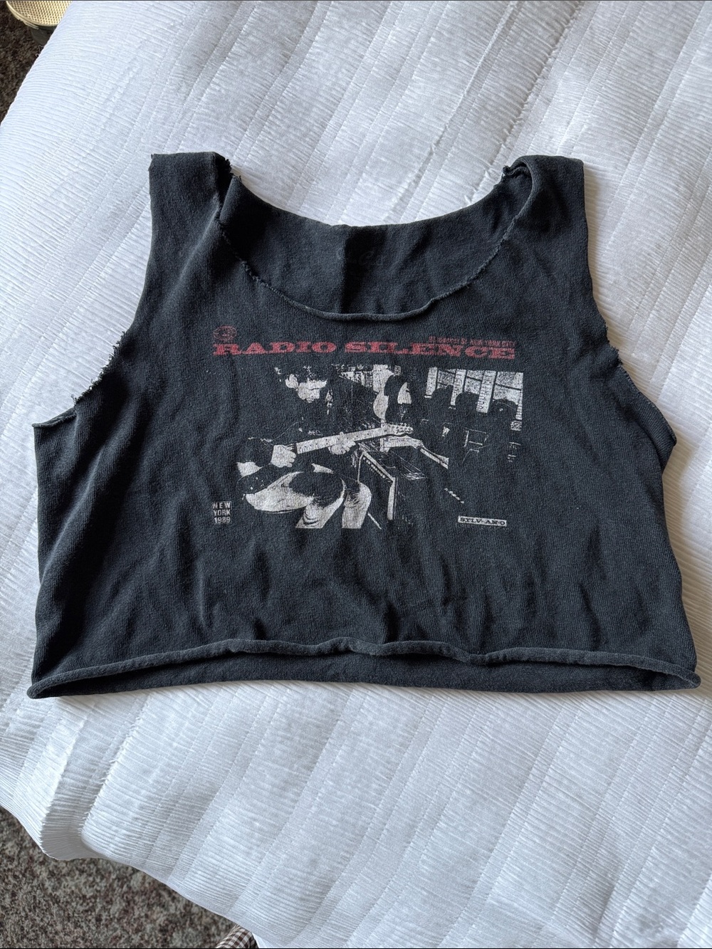 Brandy Melville Black Graphic Crop Tank with Red and White Print